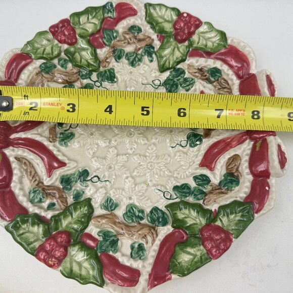 Fitz and Floyd Omnibus Baroque Holiday Plate Christmas 1994 Vintage 12" Red Bows - Picture 6 of 8